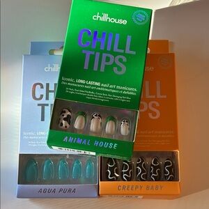 Chill Tips Press-On Nails - Animal House, Aqua Pura, Creepy Baby